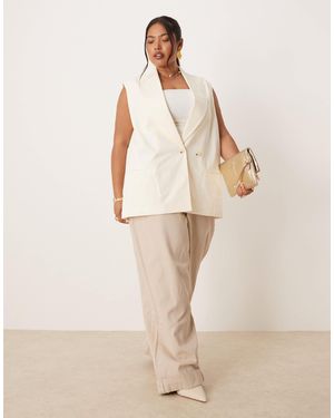 ASOS Curve - blazer sans manches multipositions en lin mélangé - ivoire - Neutre