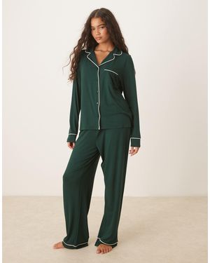 ASOS Super Soft Long Sleeve Shirt & Trouser Pyjama Set - Green