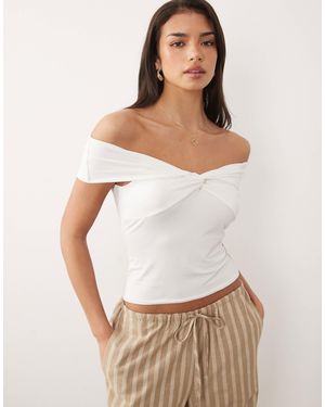 Missy Empire Missy Empire Modal Bardot Sweetheart Neckline Top - White