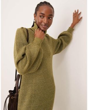 Y.A.S Roll Neck Long Sleeve Knit Dress - Green