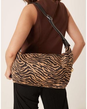 Glamorous Zebra Print Slouchy Shoulder Bag - Brown