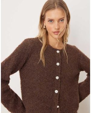 Y.A.S Boucle Cardigan Co-ord With Ornate Buttons - Brown