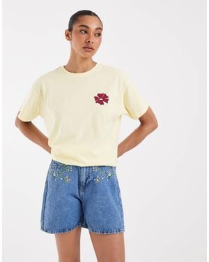 Pieces Floral Embroidered Denim Shorts - Blue