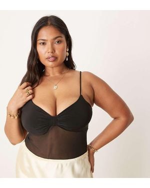 ASOS Body Ceñido Con Detalle Retorcido En El Pecho De Malla De Asos Design Curve - Negro
