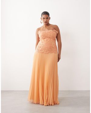 ARRANGE Curve Abstract Cut Work Bandeau Maxi Dress With Pleat Skirt - Natural