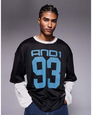 AND1 Double Sleeve Layered Mesh Jersey Top - Grey