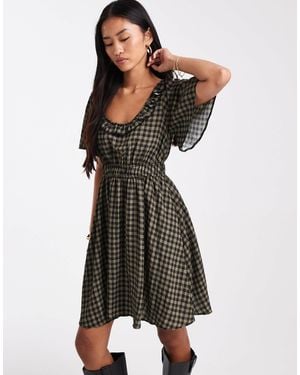 New Look Check Scoop Neck Mini Dress - Green