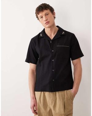 Abercrombie & Fitch Cotton Linen Mix Short Sleeve Knitted Shirt - Black