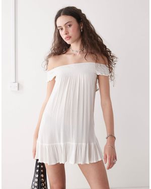 Motel Panasi Off The Shoulder Mini Smock Dress - White