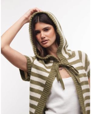 Collusion Hooded Tie Front Cardigan - Multicolour