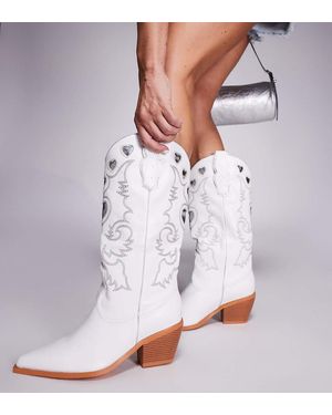 SIMMI Simmi London Wide Fit Declan Cowboy Boots With And Embroidery - White