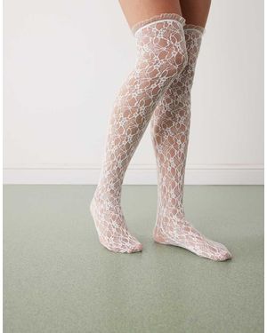 Reclaimed Vintage Thigh High Lace Socks - White