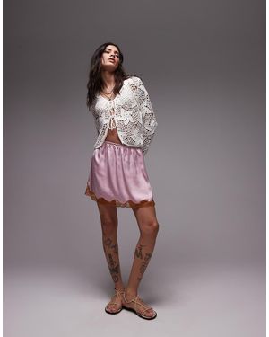 TOPSHOP Falda Estilo Enagua De Satén Con Ribete De Encaje En Contraste De - Rosa