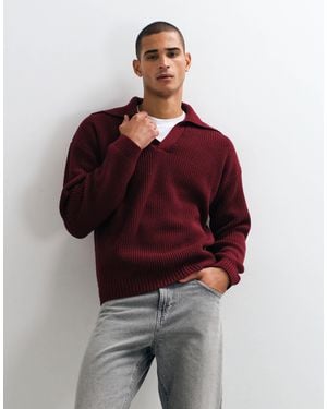 ASOS Oversize-strickpullover mit offenem polokragen - Rot