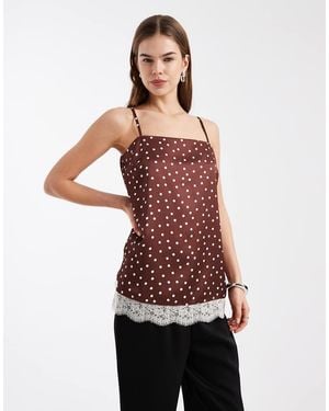 New Look Polka Dot Square Neck Lace Cami Top - Red