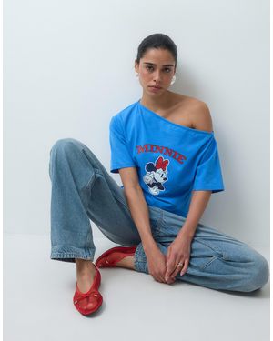 ASOS Disney Off The Shoulder Cinched Waist T-Shirt With Minnie Print - Blue