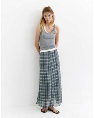Pull&Bear Check Midi Skirt - Grey