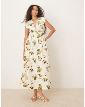 Abercrombie & Fitch Sleeveless V Neck Maxi Dress - Natural