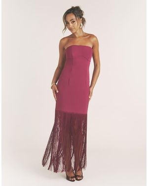 Six Stories Crepe Bandeau Fringe Detail Maxi Dress - Pink
