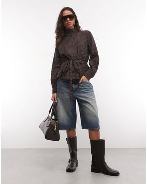 Collusion Chemise oversize à col cheminée et taille cintrée - Marron