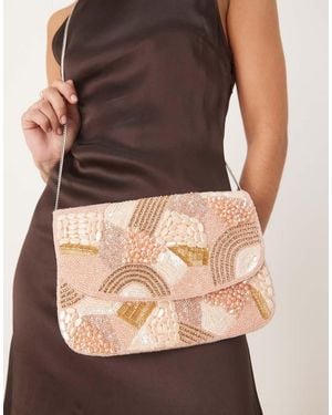 True Decadence Bolso Clutch Rosa Y Con Abalorios De - Marrón