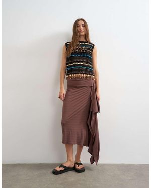 TOPSHOP Stripe Draped Midi Skirt - Brown