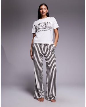 Threadbare Apres Ski Short Sleeve Pajamas With Stripe Trouser - Gray