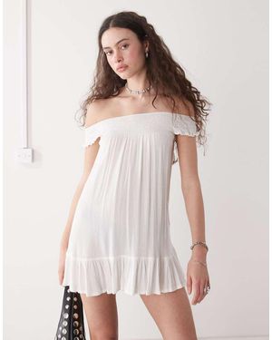 Motel Vestido Corto De Corte Amplio Con Escote Bardot Panasi De - Neutro