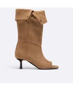 Stradivarius Ruimvallende Leren Laarzen Met Open Teen En Stilettohak - Bruin