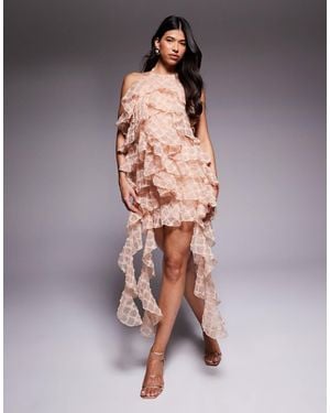 ASOS Ruffle Halter Neck Rose Print Mini Dress - Pink