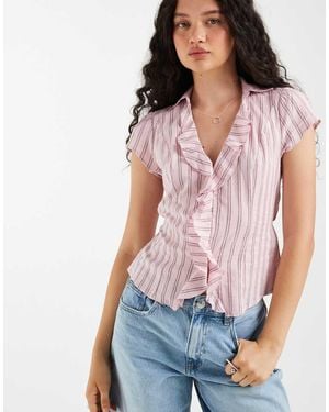 Hollister Ruffle Front Short Sleeve Shirt - Blue