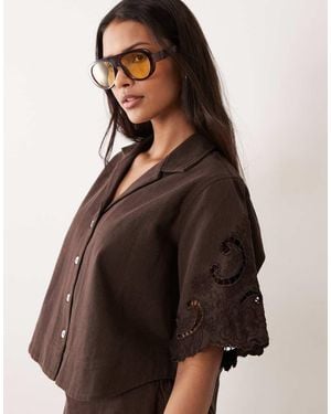 ASOS Denim Shirt With Cutwork - Brown