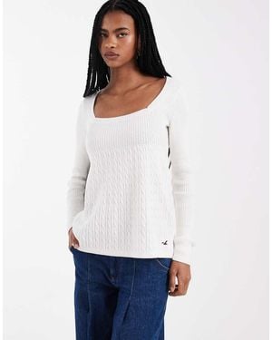Hollister Square Neck Babydoll Cable Knit Jumper - White