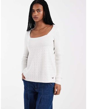 Hollister Jersey De Estilo Babydoll Con Escote Cuadrado De Punto De Ochos De - Blanco