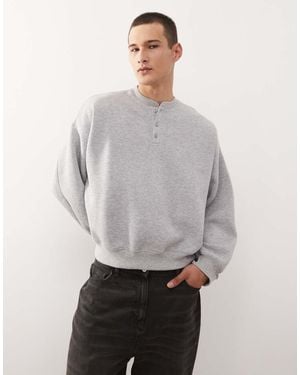Collusion Henley Boxy Sweatshirt - Grey