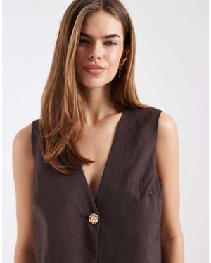 Object Sleeveless Tailored Waistcoat Co-ord With Gold Button Detail - Brown