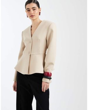 ASOS Peplum Plunge Blazer - Natural