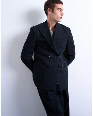 TOPMAN Wool Touch Striped Double Breasted Blazer - Blue