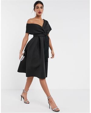ASOS Fallen Shoulder Midi Prom Dress With Tie Detail - Black