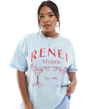 Renee Studio Camiseta Con Estampado Gráfico De Sirenas En Copas De Martini Exclusiva De Plus - Blanco