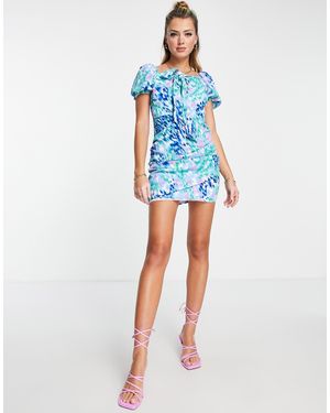 Saint Genies Puff Sleeve Mini Dress - Blue