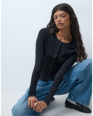 Noisy May Crew Neck Fitted Cardigan - Blue