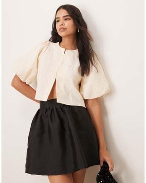 Y.A.S Structured Puff Sleeve Jacquard Top - Black