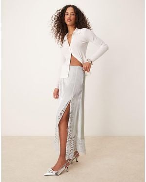 ASOS Satin & Lace Hanky Hem Midi Skirt - Natural