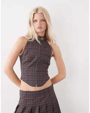 Collusion Tailored Mock Neck Top Co-ord - Grey