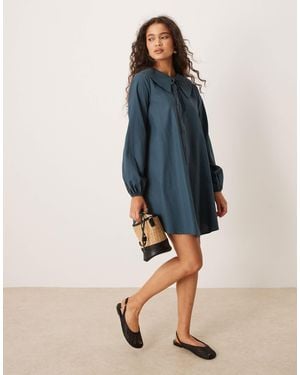 Glamorous Chuck On Shirt Dress With Tie Neck - Blue
