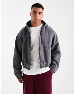 Cotton On Cropped Hooded Bomber Jacket - Gray