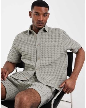 ASOS Premium Relaxed Waffle Texture Shirt - Grey