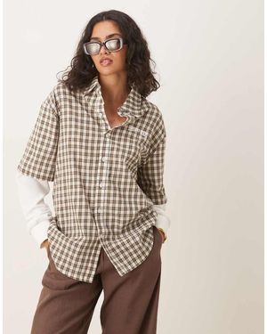 House Of Sunny Double Layered Check Shirt - Grey