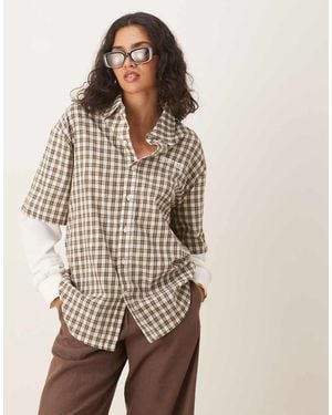 House Of Sunny Double Layered Check Shirt - Grey